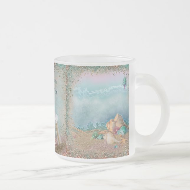 Taza De Cristal Esmerilado Beach Seashells Boda Mug (Derecha)