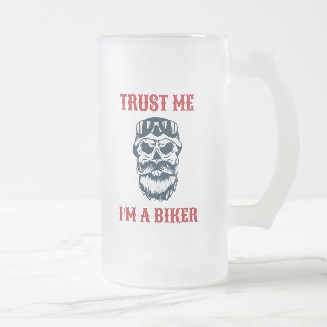 Taza De Cristal Esmerilado Beard Scull | Motocicleta | Créeme que soy un cicl (Derecha)