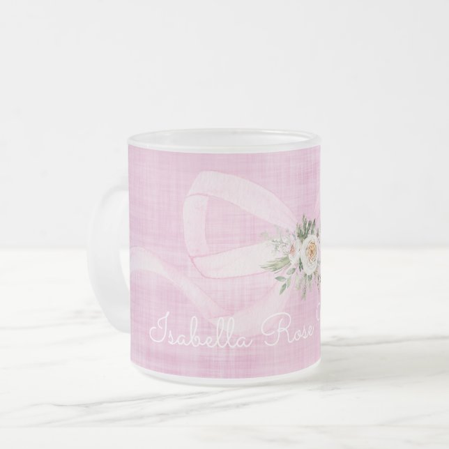 Taza De Cristal Esmerilado Bebé Nombre Pastel Cinta Rosa Dulce Floral (Anverso izquierdo)