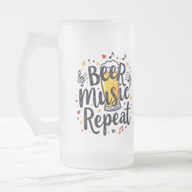 Taza De Cristal Esmerilado Beer Music Repeat (Izquierda)