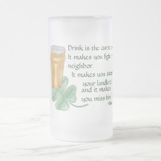 Taza De Cristal Esmerilado Beer y Shamrock/Irish Saying