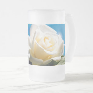 Taza De Cristal Esmerilado Belleza rosa blanca
