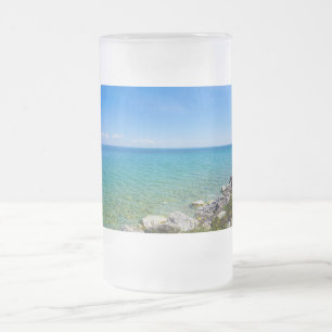 Taza De Cristal Esmerilado Bellos Colores Del Lago Huron