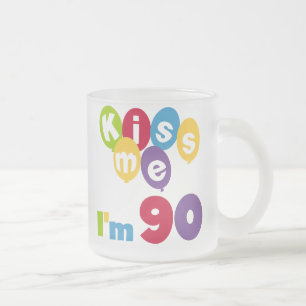 Taza De Cristal Esmerilado Bésame tengo 90 camisetas y regalos de cumpleaños
