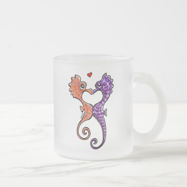Taza De Cristal Esmerilado Beso de caballito de mar fuera de línea Art™ (Derecha)