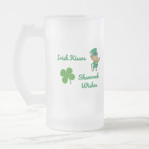 Taza De Cristal Esmerilado Besos irlandeses, deseos de Shamrock con un shamro