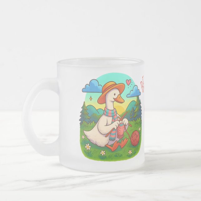 Taza De Cristal Esmerilado Best Mum Cute Knitting Goose Coffee Mug (Izquierda)