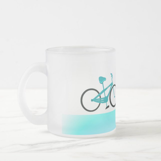 Taza De Cristal Esmerilado Bicicleta Aqua (Izquierda)