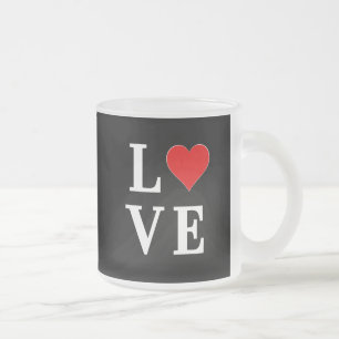 Taza De Cristal Esmerilado Black LOVE Heart Modern Trendy