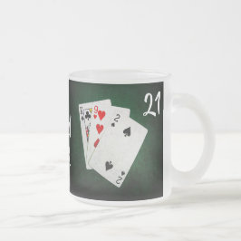 Taza De Cristal Esmerilado Blackjack 21 puntos - Rey, Nueve, Dos - Buena Suer