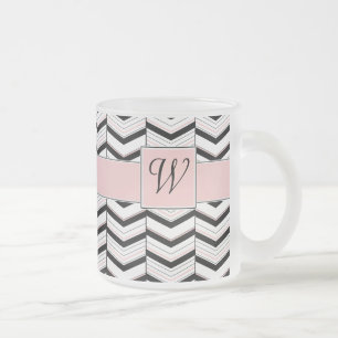Taza De Cristal Esmerilado Blanco negro y Rubor Chevron Mug