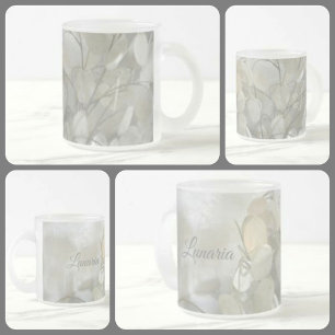 Taza De Cristal Esmerilado Blanco sobre el dólar blanco de plata lunaria