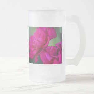 Taza De Cristal Esmerilado Bloomed Pink Rose Frosted Glass Beer Mug