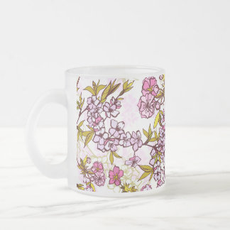 Taza De Cristal Esmerilado Blooming Cherry Blossom Pattern