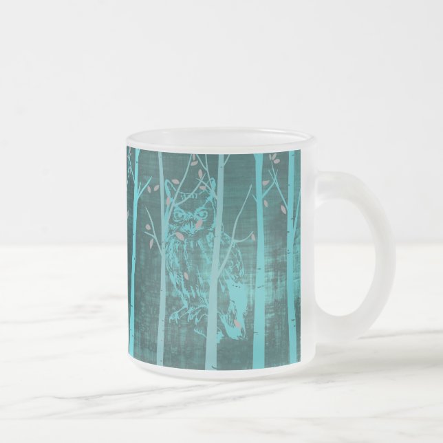 Taza De Cristal Esmerilado Blue Grunge Woodland Owl Art (Derecha)