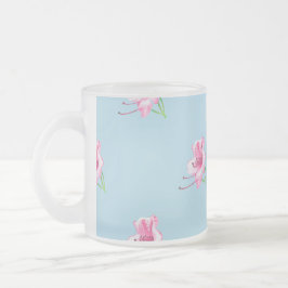 Taza De Cristal Esmerilado Blue mug with pink Lilly's 