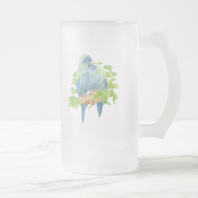 Taza De Cristal Esmerilado Blue Parrots Tropical Glass stein (Derecha)