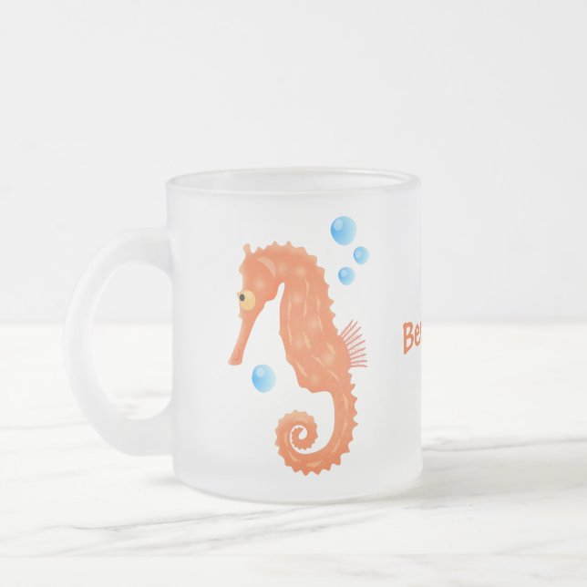 Taza De Cristal Esmerilado Bóbulas de caballito de mar naranja personalizado  (Izquierda)