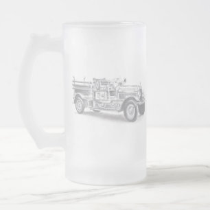 Taza De Cristal Esmerilado boceto de lápiz de camión de bomberos antiguo dibu