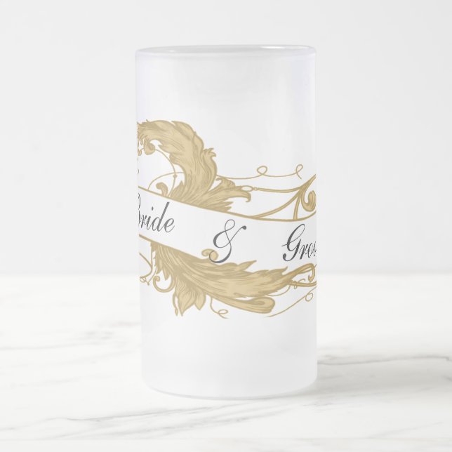 Taza De Cristal Esmerilado Boda de Banner y Hoja de Oro (Centro)