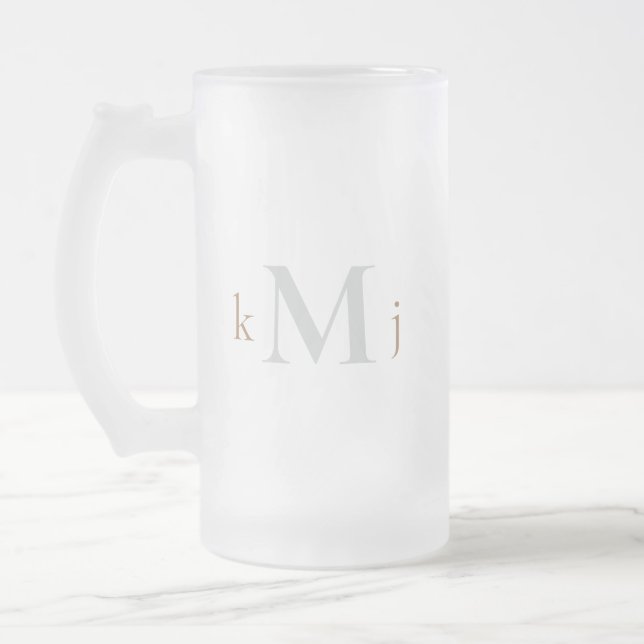 Taza De Cristal Esmerilado Boda de Monograma Oro y Gris (Izquierda)
