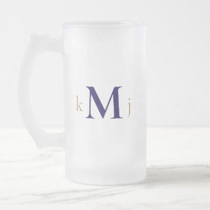 Taza De Cristal Esmerilado Boda de Monograma Oro y Marina