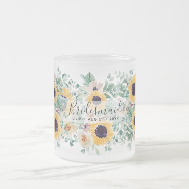 Taza De Cristal Esmerilado Boda de verano de girasoles Eucalyptus Greenerener (Centro)