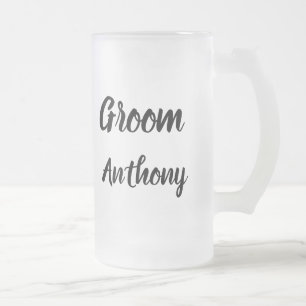 Taza De Cristal Esmerilado Boda Groom Black and White Custom Name Gifts