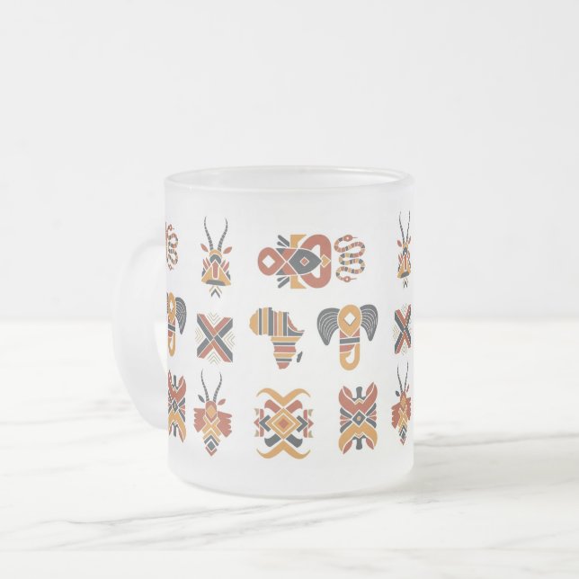 Taza De Cristal Esmerilado Boho Geometric Pattern Mug, Earthy Tones Cup (Anverso izquierdo)