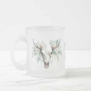 Taza De Cristal Esmerilado Boho Moda Watercolor Floral Cow Skull