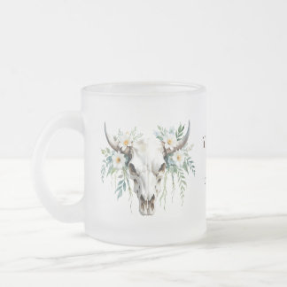 Taza De Cristal Esmerilado Boho Moda Watercolor Floral Cow Skull