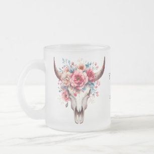Taza De Cristal Esmerilado Boho Moda Watercolor Floral Cow Skull