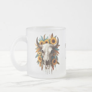 Taza De Cristal Esmerilado Boho Moda Watercolor Floral Cow Skull