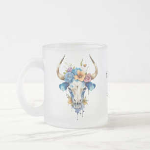 Taza De Cristal Esmerilado Boho Moda Watercolor Floral Cow Skull