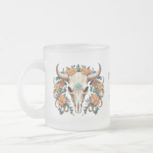 Taza De Cristal Esmerilado Boho Moda Watercolor Floral Cow Skull