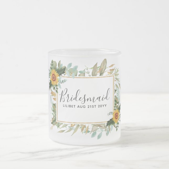 Taza De Cristal Esmerilado Boho Sunflower Sage Greenery Boda (Centro)