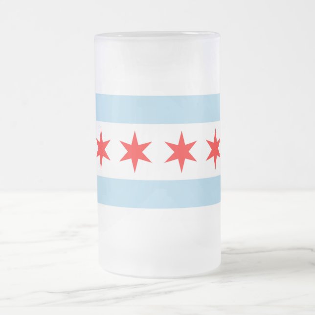 Taza De Cristal Esmerilado Bomba de vidrio escarchado con bandera de Chicago, (Centro)