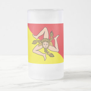 Taza De Cristal Esmerilado Bomba de vidrio escarchado con bandera de Sicilia,
