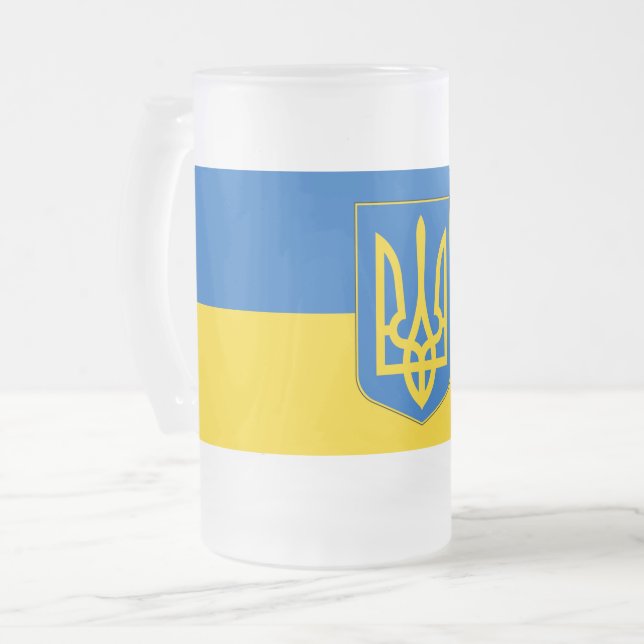 Taza De Cristal Esmerilado Bomba de vidrio escarpado con bandera de Ucrania (Anverso izquierdo)