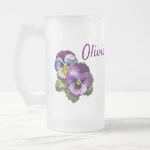 Taza De Cristal Esmerilado Bonito Púrpura Pansies