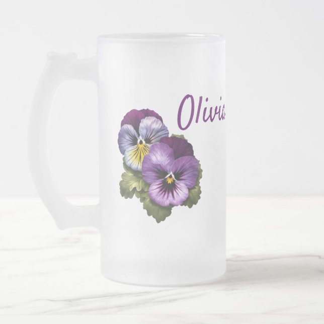 Taza De Cristal Esmerilado Bonito Púrpura Pansies (Izquierda)
