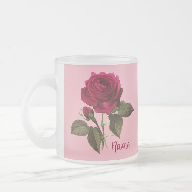 Taza De Cristal Esmerilado Bonito Rosa personalizado (Izquierda)