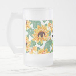 Taza De Cristal Esmerilado Bonito Sunflower Patrón amarillo y verde