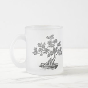 Taza De Cristal Esmerilado Bonsai - Estilo chino - blanco y negro