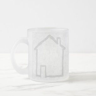 Taza De Cristal Esmerilado Bosquejo de la casa. Gris