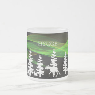 Taza De Cristal Esmerilado Bosques nórdicos híbridos en blanco con luces nórd
