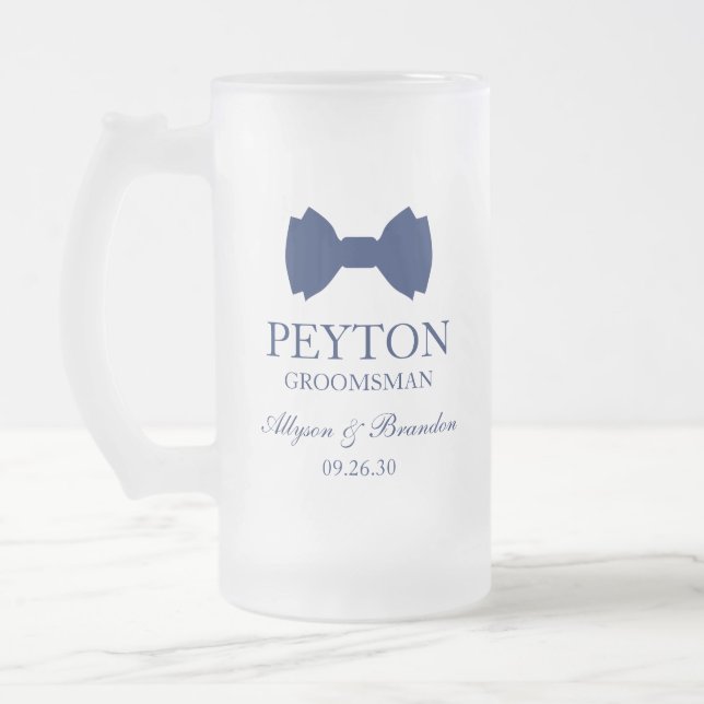 Taza De Cristal Esmerilado Bow Tie de Groomsman Blue (Izquierda)