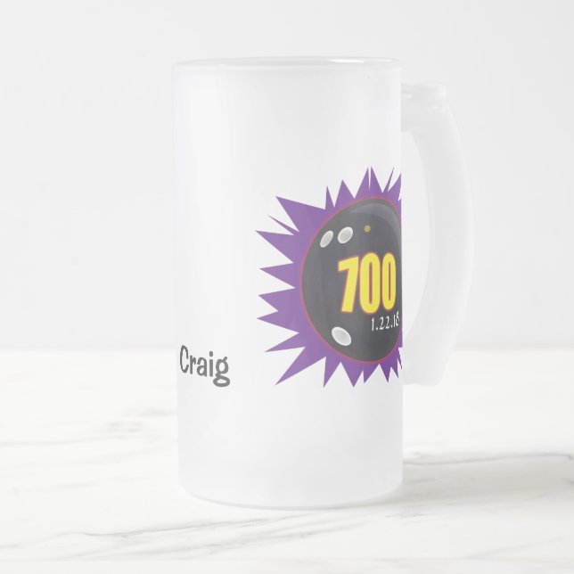 Taza De Cristal Esmerilado Bowling serie 700, púrpura con bolera, (Anverso derecho)