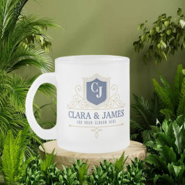 Taza De Cristal Esmerilado Bride And Groom Monogram Names Elegant Weeding