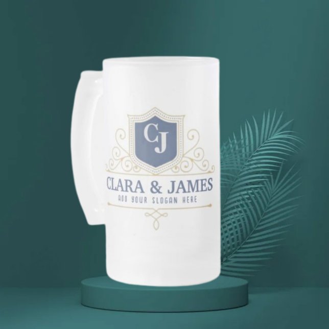 Taza De Cristal Esmerilado Bride And Groom Monogram Names Elegant Weeding (Subido por el creador)